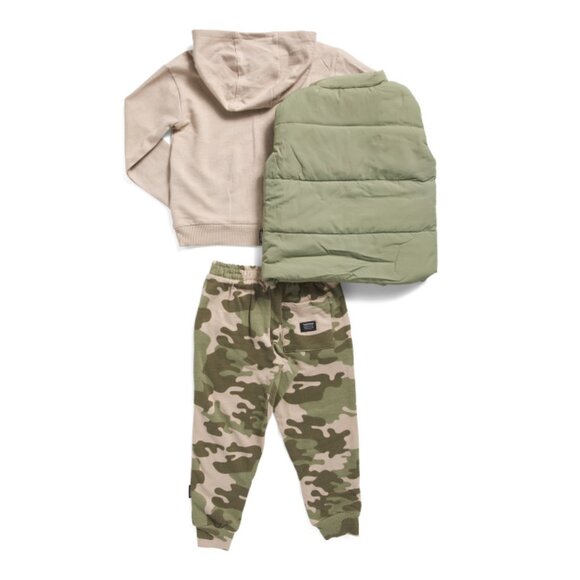 VOLCOM Olive Green Infant Boys 3pc Nylon Vest And Hoodie With Pants Set - Picture 2 of 2